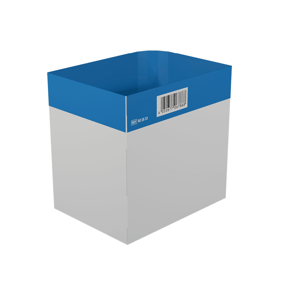 Rechteckige Inneneinteilung einzeln WERO Smart Case mit abgerundeter, breiter Form und dunkelblauem, strukturiertem Design, Barcode oben.