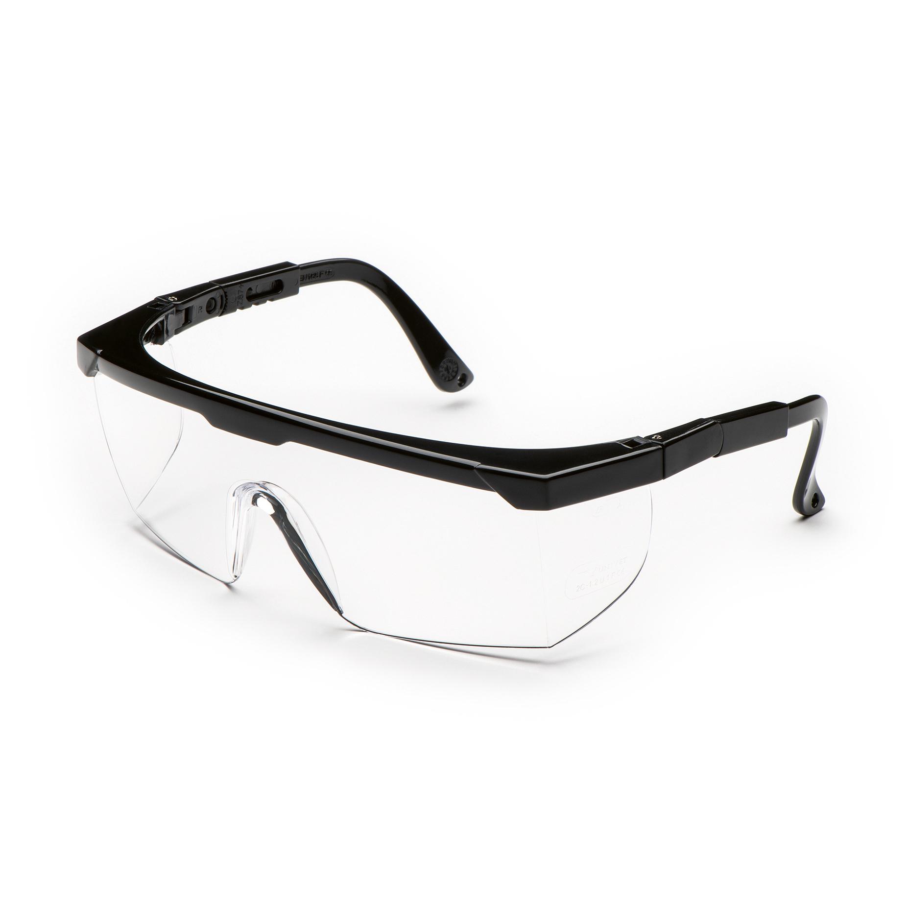 Schutzbrille Speed Top mit schwarzem Rahmen und klarer Scheibe, ergonomisch geformt für sicheren Sitz und ungetrübte Sicht.