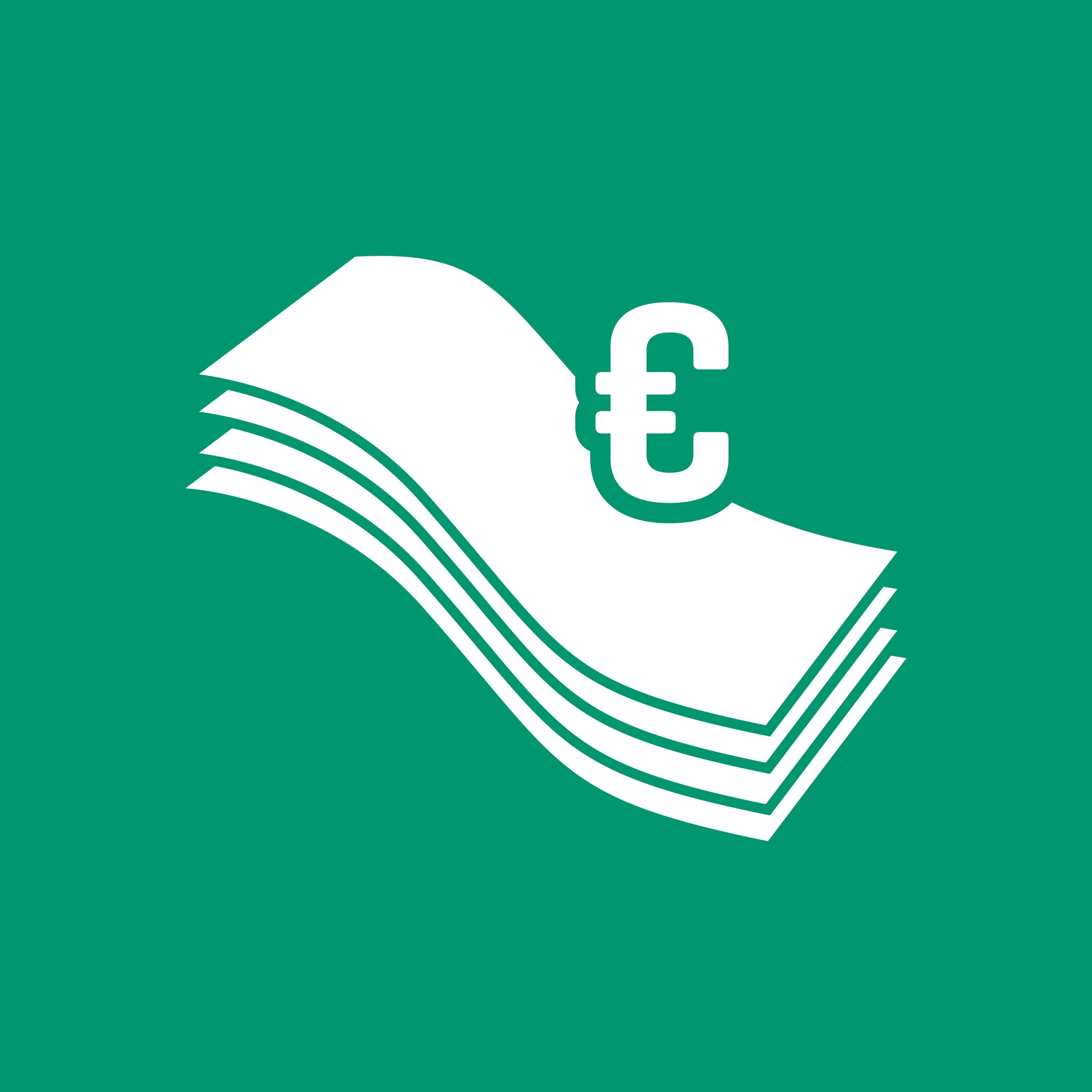 Weiße, gebogene Papierblätter mit Euro-Symbol als minimalistisches Finanz- oder Rechnungs-Icon.