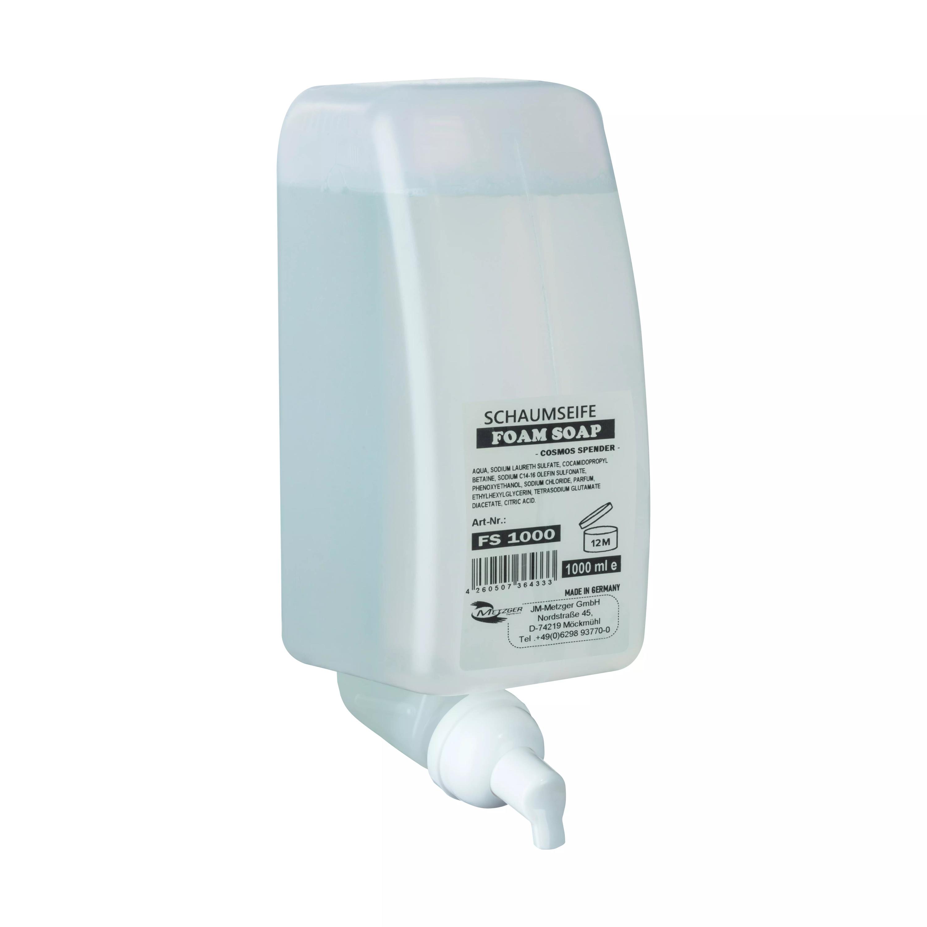 Transparenter Pumpspender Schaumseife RATIO - parfümiert mit mild reinigender, pflegender Schaumlotion und ergiebigem Konzentrat, 1000 ml.