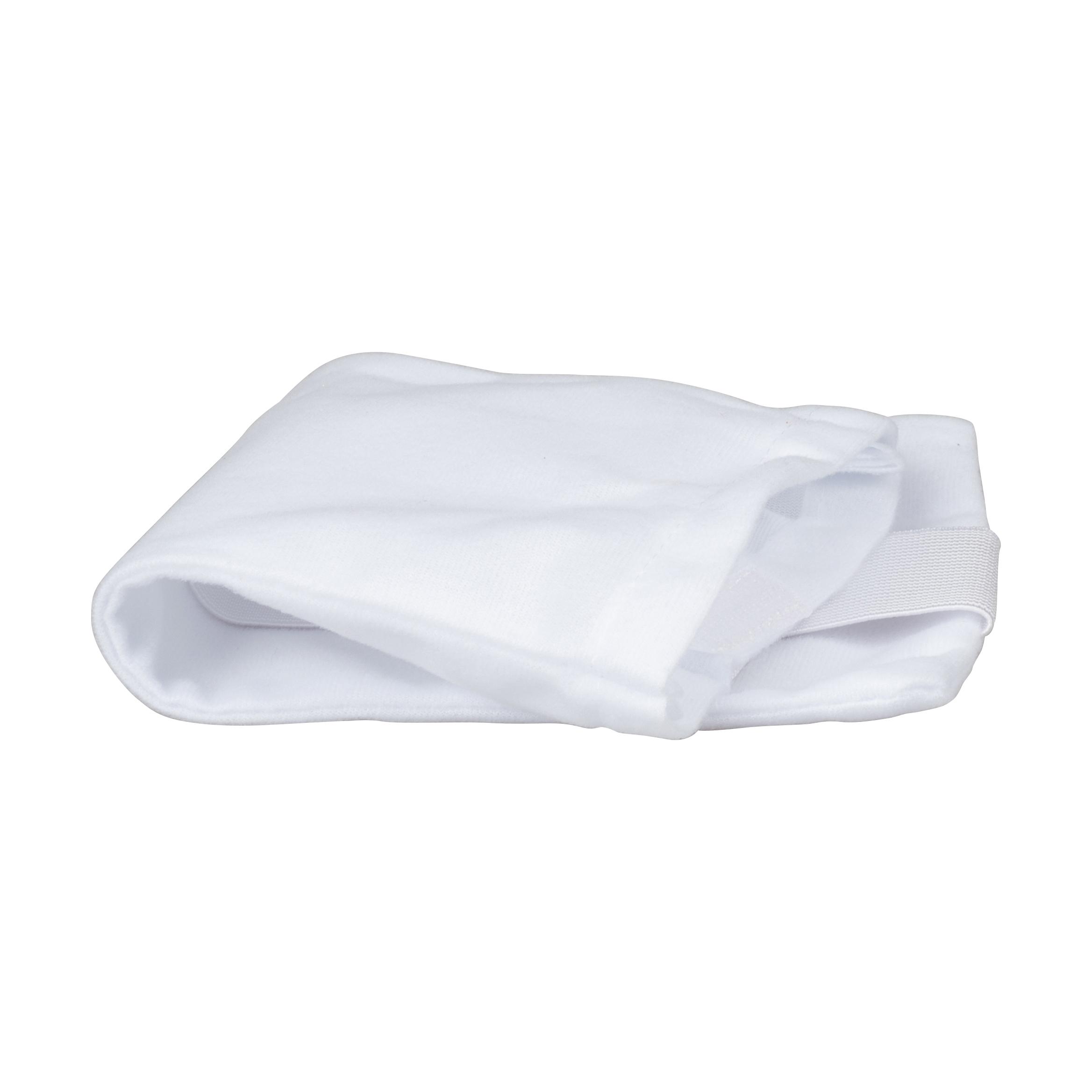 Zusammengefaltete Vlieshülle mit Klettbefestigungsstreifen, passend für CoolPack Sofort-Kältekompresse, rechteckig aufgerollt.