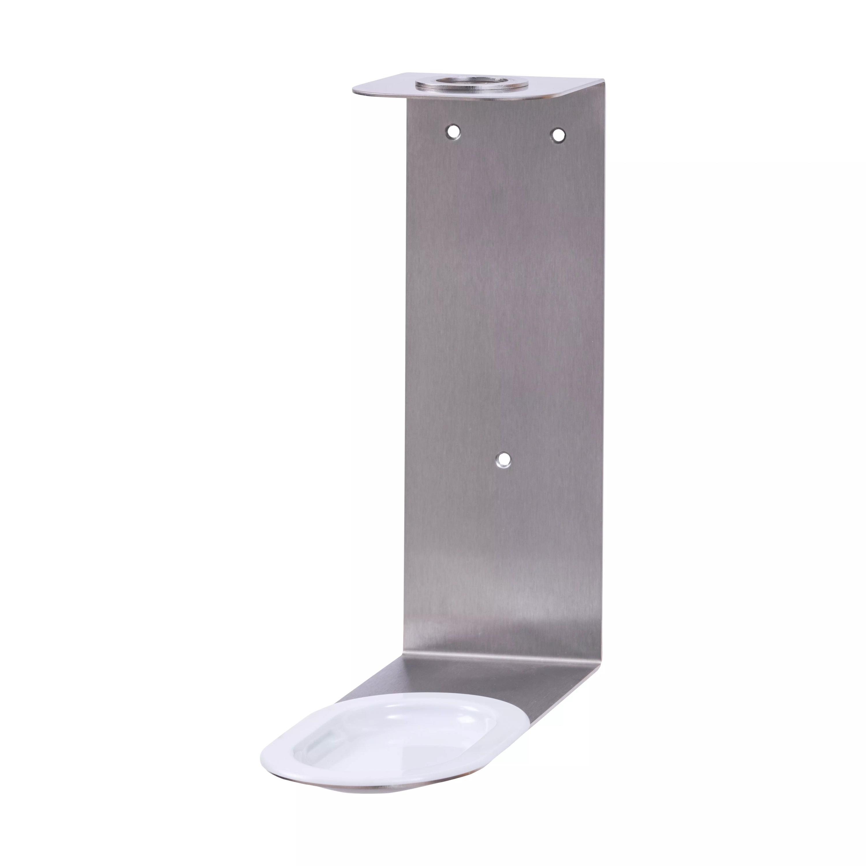 WERO Flaschenhalter für 500 / 1000 ml Euroflaschen aus Edelstahl mit rechteckigem Gehäuse und integrierter ovaler Schale, wandmontierbar.