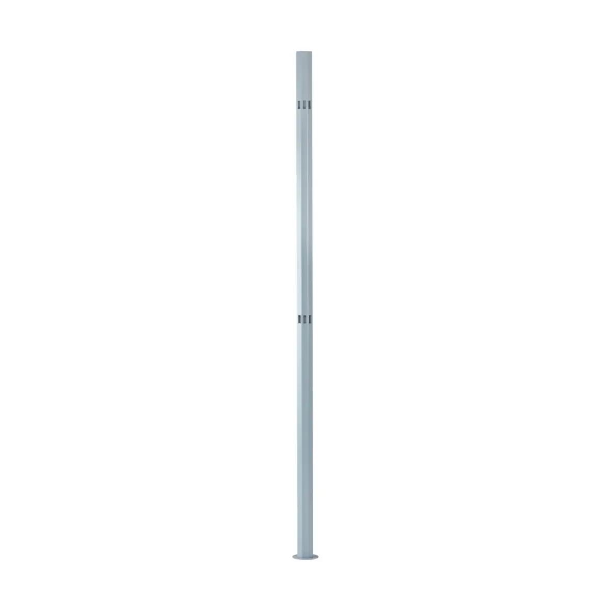 Ein Weroflex® Eckprofil aus grauem Stahlblech mit rundem Standfuß und drei schwarzen Markierungen am oberen Ende.
