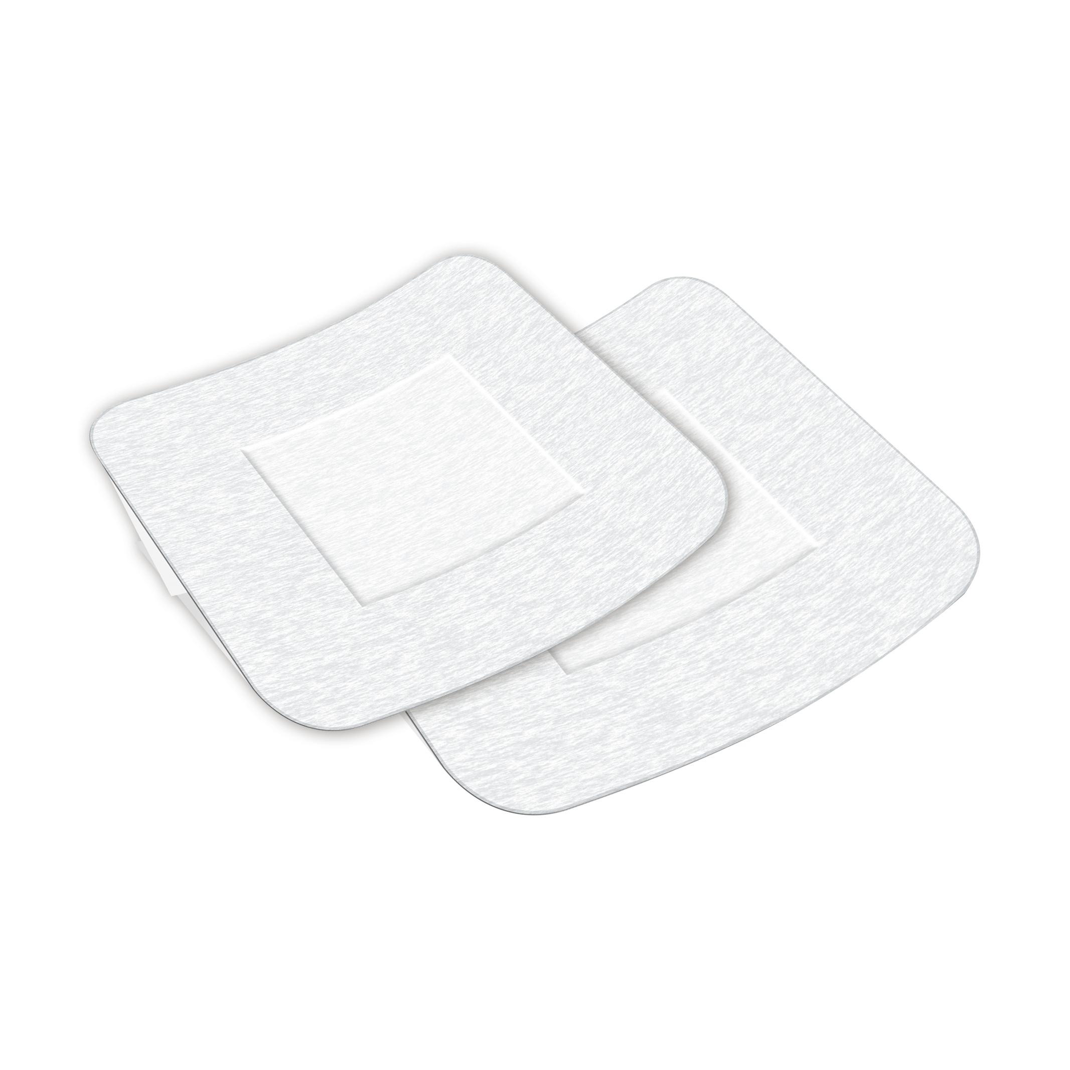 Zwei Weroplast® SensiVlies XL Pflasterstrips mit zentralem Ausschnitt, extragroß, besonders zart und für sensible Haut geeignet, überlappen sich leicht.