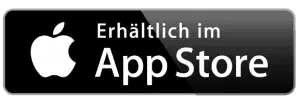 Schwarzer Button mit weißem Apple-Logo und Schriftzug „Erhältlich im App Store“ in Großbuchstaben