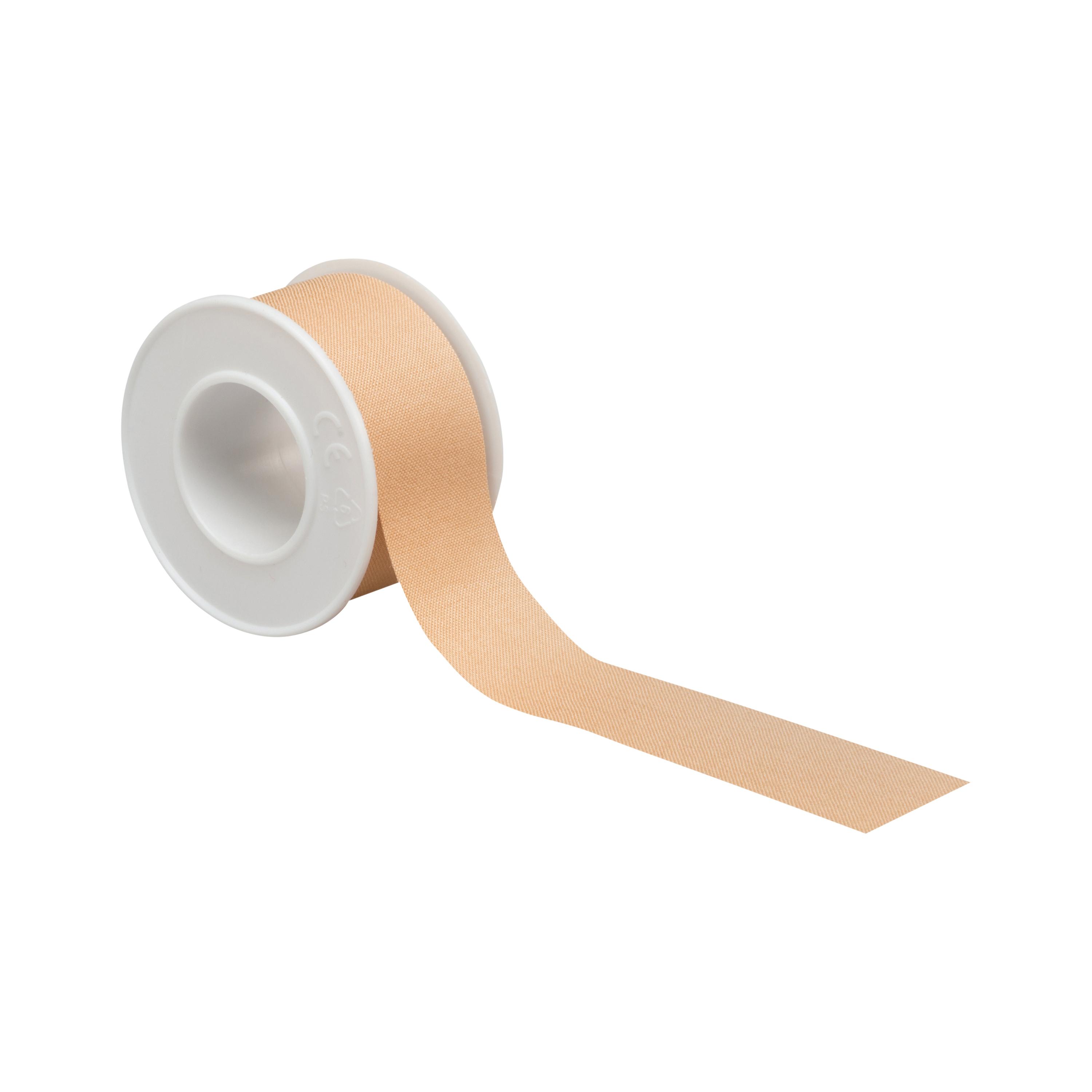 Zwei Rollen Micaplast® -Spulenpflaster, textil, in Beige mit Textilgewebe als Trägermaterial und weißer Kunststoffspule.