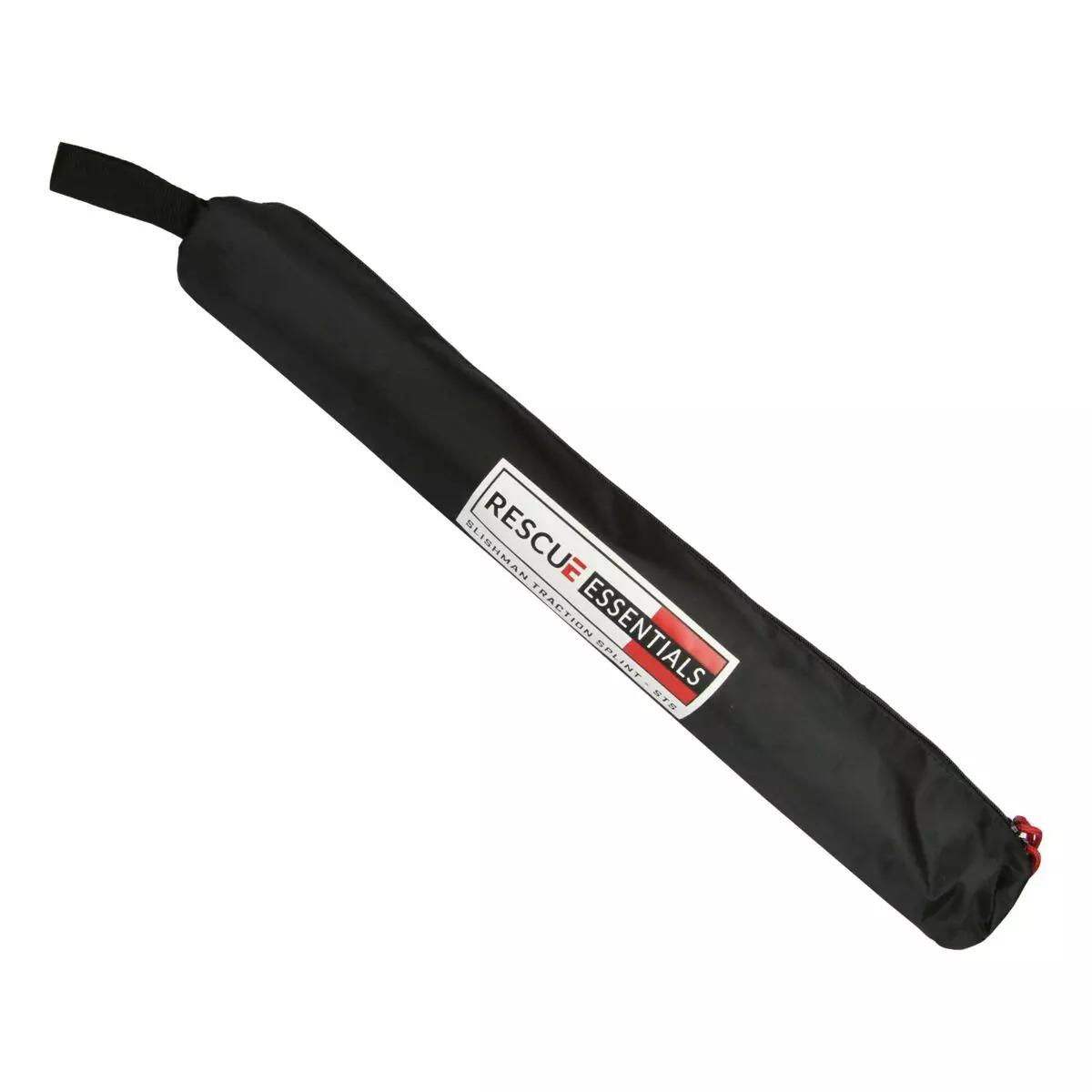 Schwarze Slishman Traction Splint (STS) Tasche mit rotem Reißverschluss und Label, robust, wasserabweisend, praktischem Tragegriff.