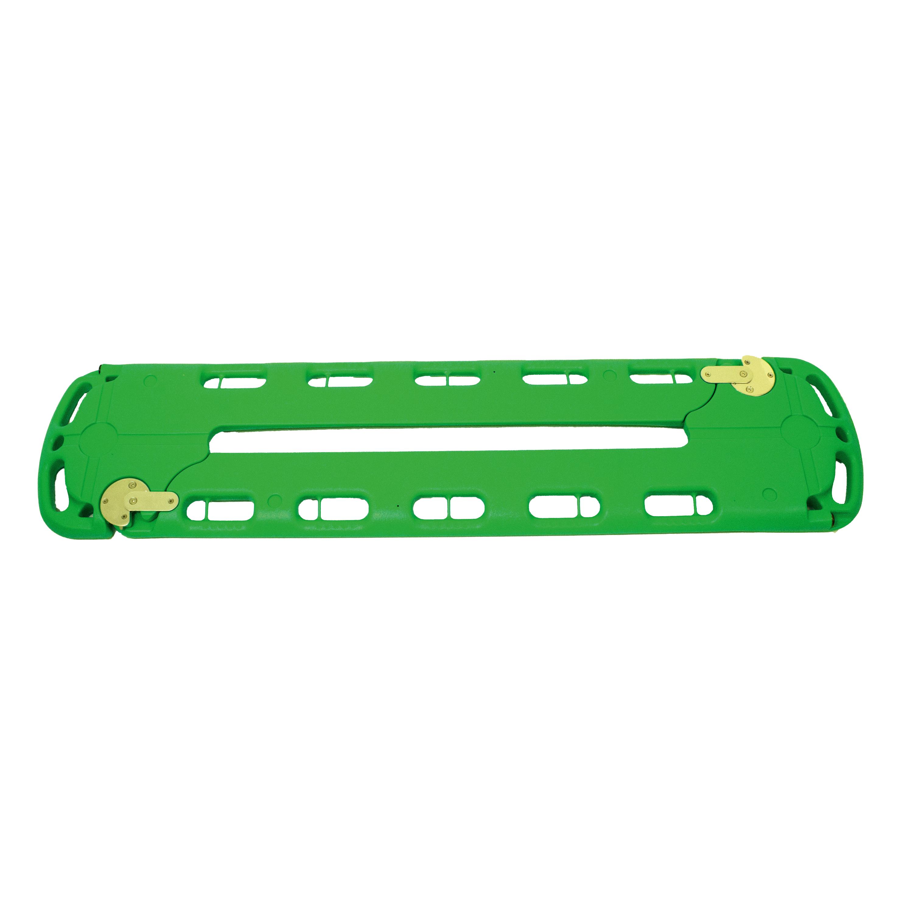 Ein ultraCOMBI - Stretcher in Grün mit rechteckiger Form, zentralem horizontalen Ausschnitt und mehreren Aussparungen entlang der Seiten.