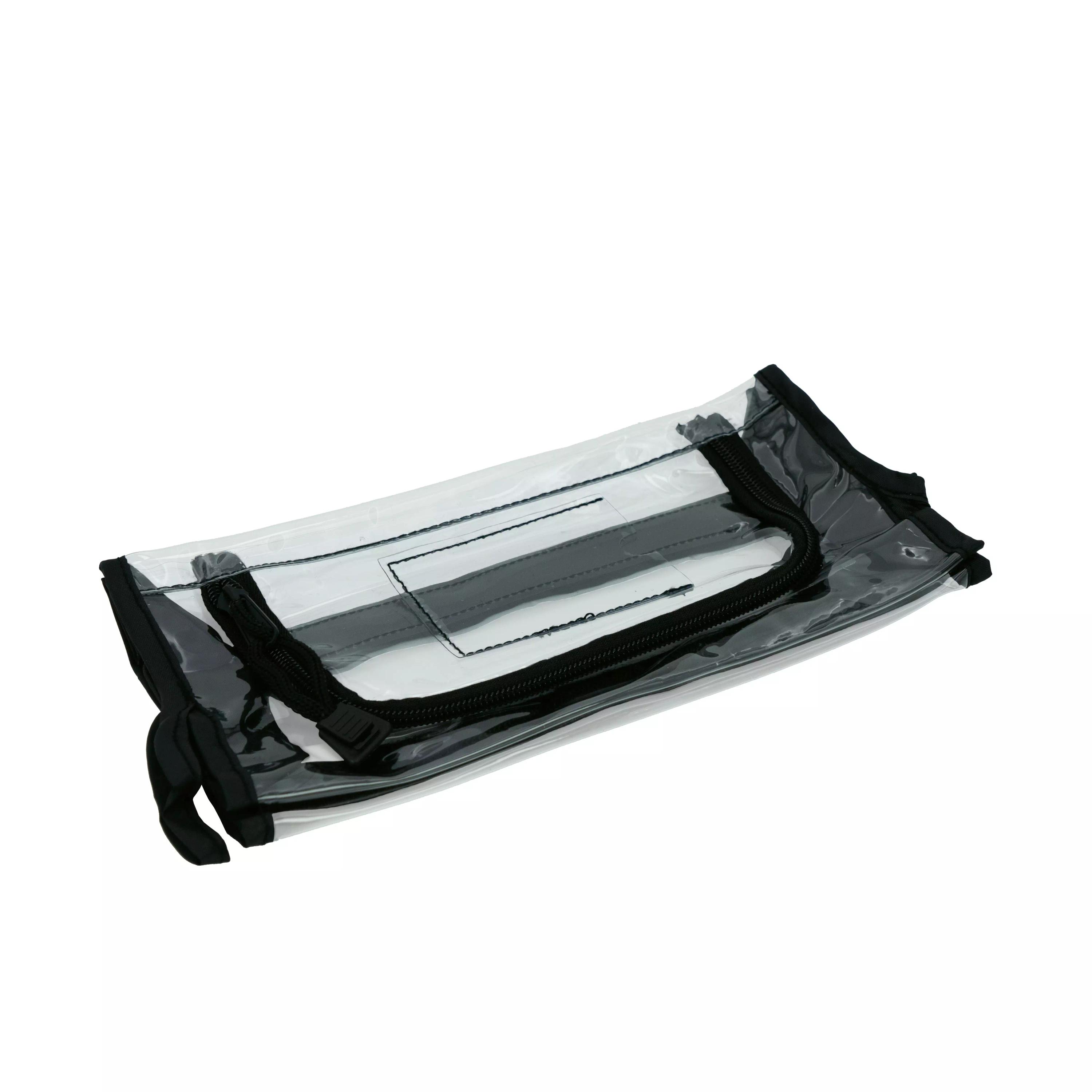 Transparente Klarsicht-Modultasche, leer – Mittel, mit schwarzem Reißverschluss, abnehmbarer Seitenschlaufe und kleinem Frontlabel.