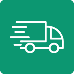 Ein weißer Lieferwagen fährt auf grünem Hintergrund und erweckt durch ein einfaches Design den Eindruck von Bewegung.