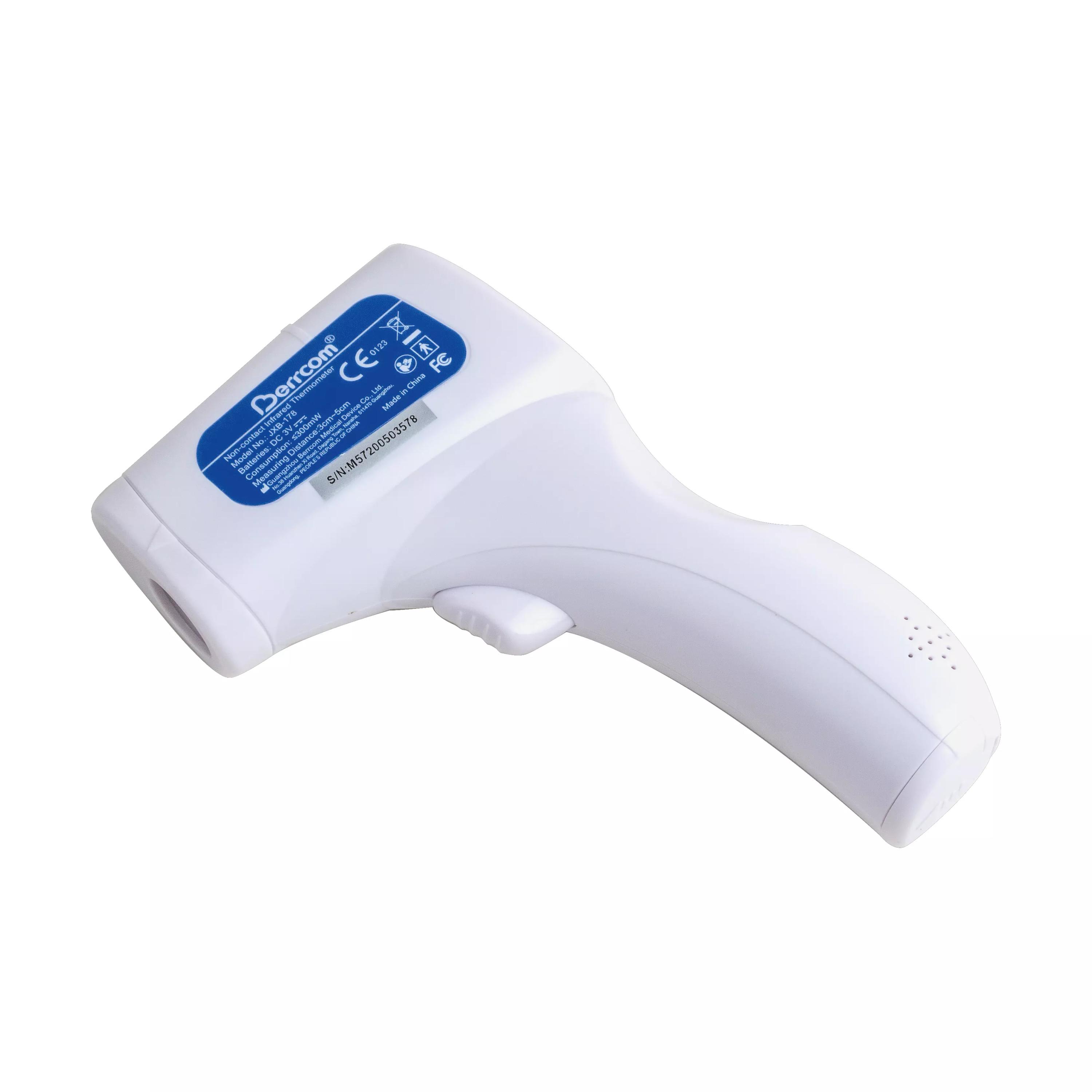 Weißes Berührungsloses Infrarot-Thermometer Berrcom JXB-178 mit CE-Kennzeichnung, präziser Sensorik und ergonomischem Griff, bereit zur Messung.