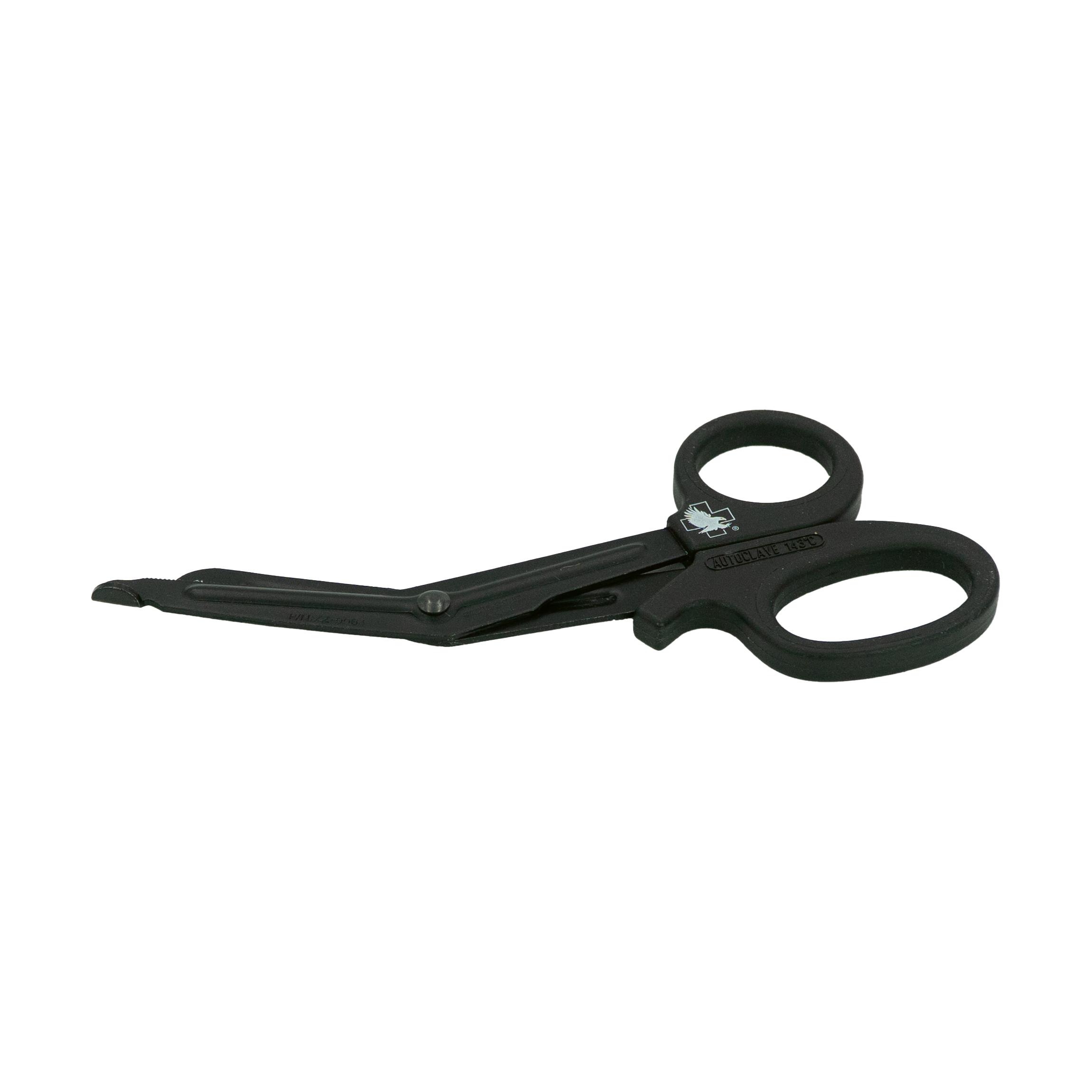 NAR Trauma Shear - 15,8 cm mit schwarzen Kunststoffgriffen, offenen Edelstahlklingen und strukturiertem Griff für sicheres Schneiden.