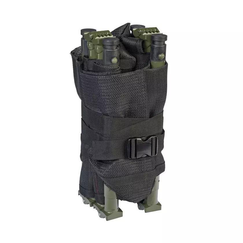 Robuste Krankentrage NAR Talon® II Model 90C, kompakt zusammenklappbar mit automatischer Scharnier-Fixierung und grün abgesetzten Standfüßen.