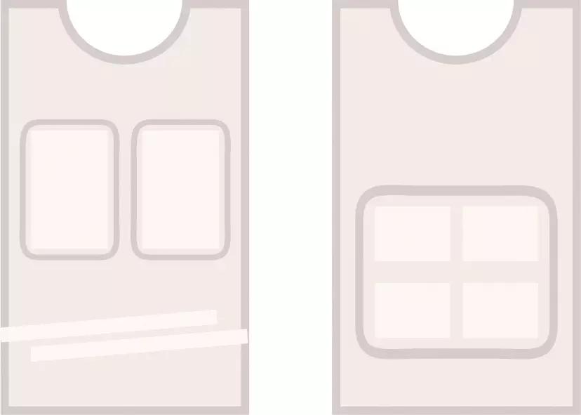 Zwei beige Ready-Heat™ - Westen mit grauem Rand, links mit zwei kleinen, rechts mit vier größeren aufgesetzten Wärmeelementen und geschwungenem Kragen.