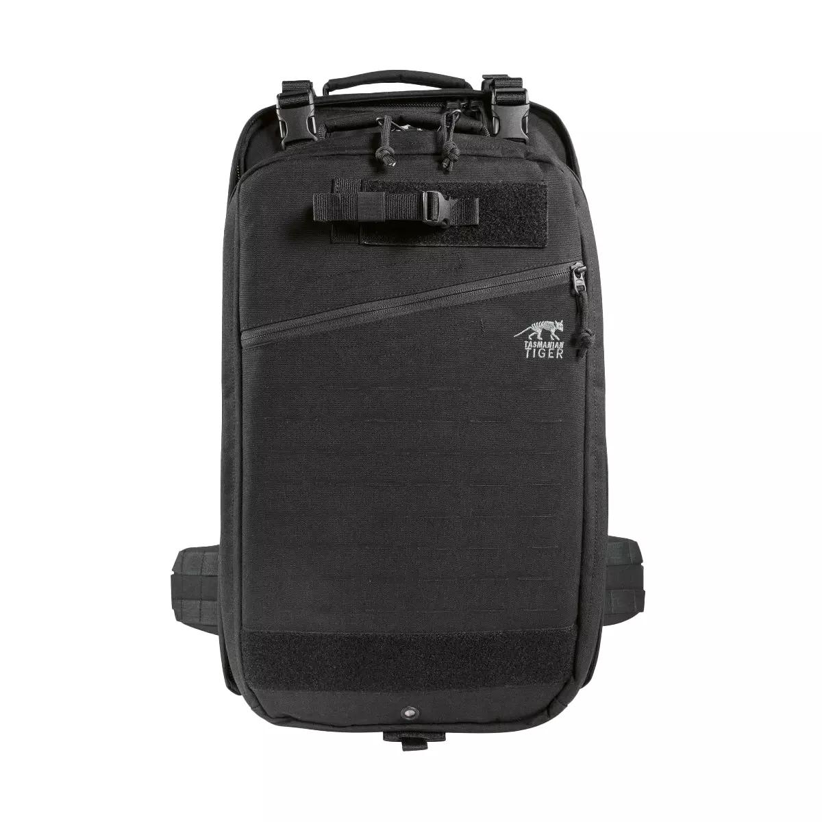 TT First Responder MoveOn MKII – Schwarz zeigt einen kompakten Rucksack mit Lasercut-Front, optimiertem Tragesystem und abnehmbarem Frontrucksack.