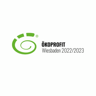 ÖKOPROFIT Wiesbaden 2022/2023 Logo mit grünem Spiral-Design