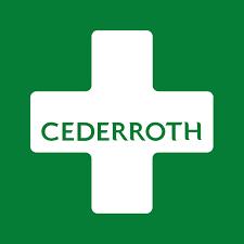 Abbildung Logo Cederroth. Weiß Kreuz auf grünem Grund.