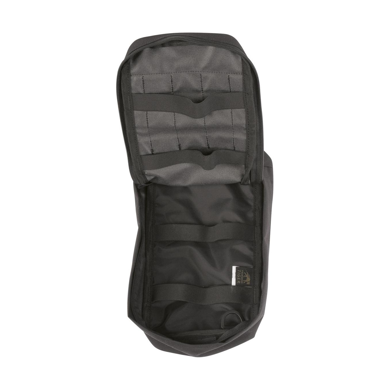 TT Tac Pouch 8 SP aus schwarzem, robustem Gewebe mit mehreren Fächern, Taschen, Gurten und sichtbarem Etikett von oben fotografiert.