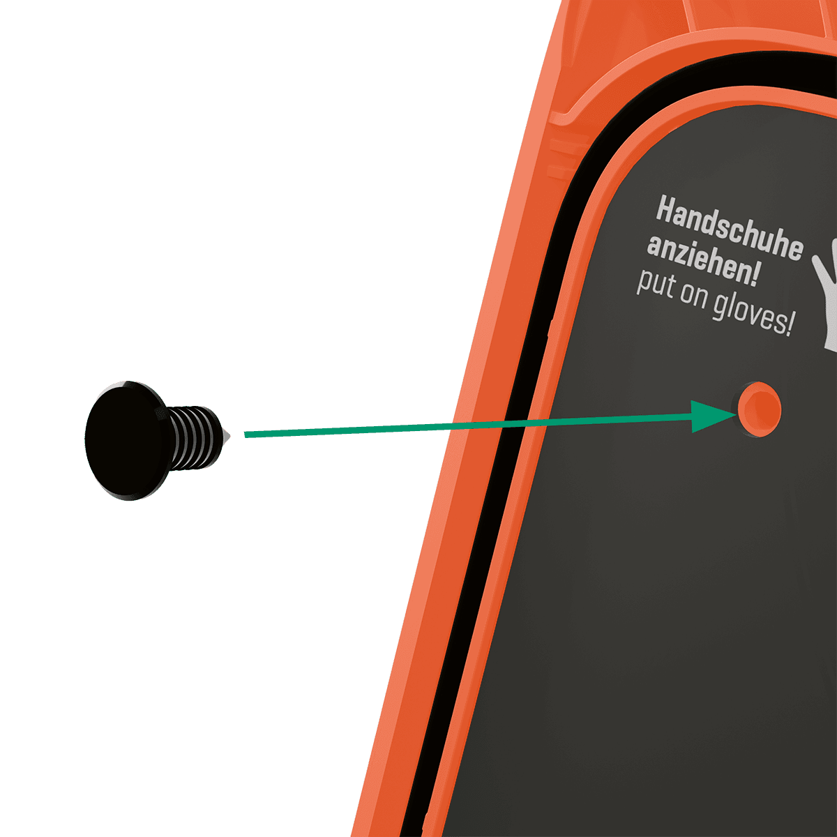 Ein Pine-Tree-Clips für WERO Smart Case ist als kleiner, runder, dunkler Befestigungsclip an einer schwarzen Kofferdeckel-Innenseite zu sehen.