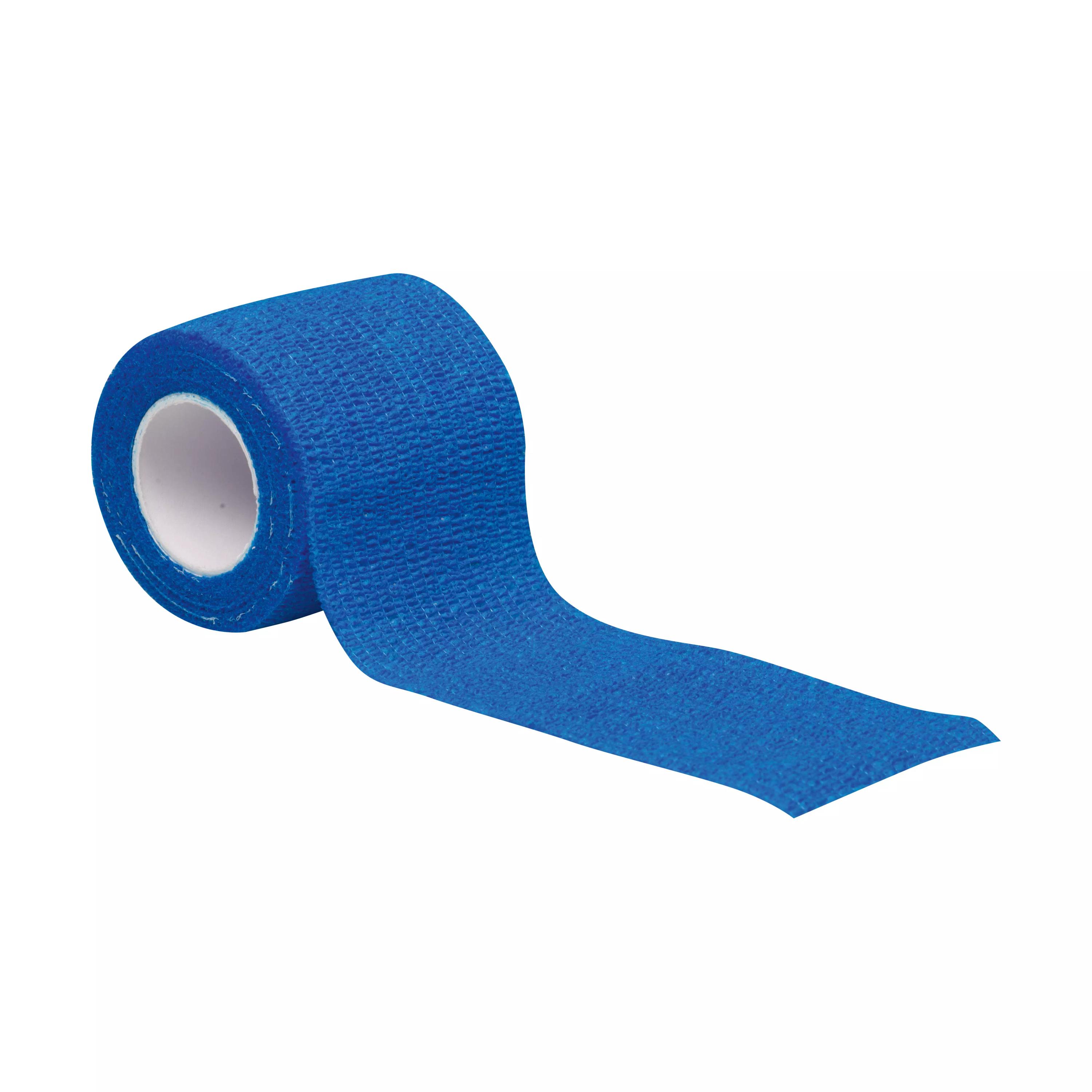 Eine Rolle Schnellpflaster Weroplast® BlueMamba mit blauer, strukturierter Oberfläche, selbsthaftend, abreißbar und atmungsaktiv für schnelle Wundversorgung.