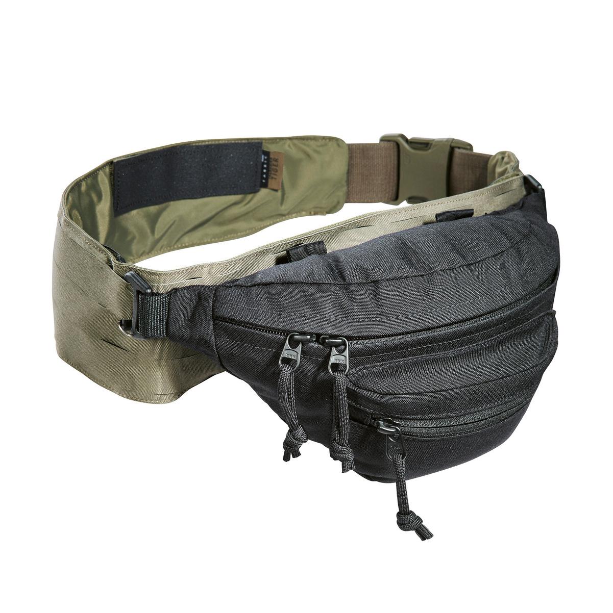Schwarze TT Modular Hip Bag aus strapazierfähigem Material mit MOLLE-Klett Hauptfach, Fronttasche und zusätzlichem Reißverschlussfach.