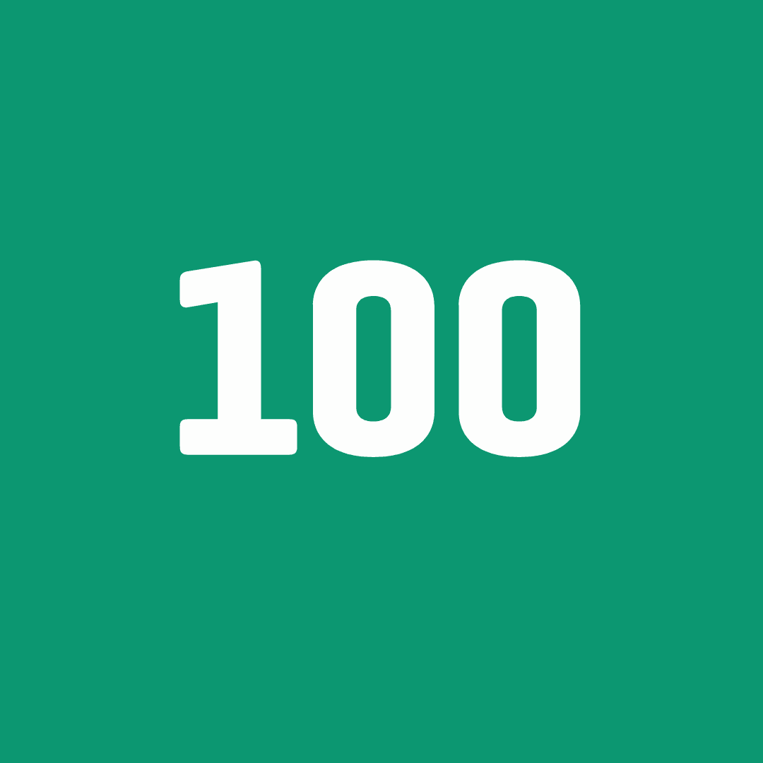 Weiße Zahl 100 in klarer Schrift mittig auf grünem Hintergrund