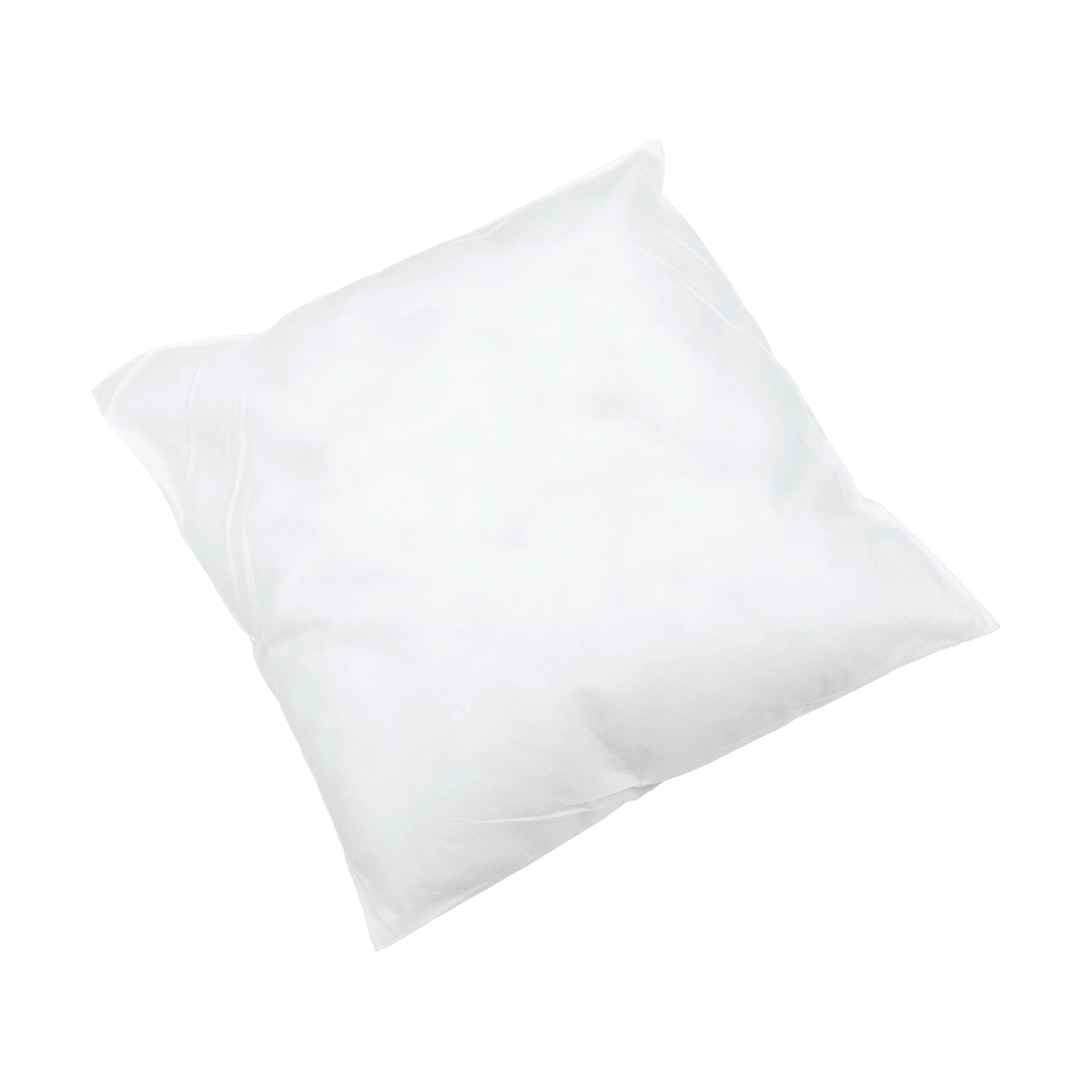 Ein quadratisches, weißes Betten-Set (Einweg) Kopfkissen aus weicher Polyesterwatte und PP-Vliesstoff liegt mittig im Bild.