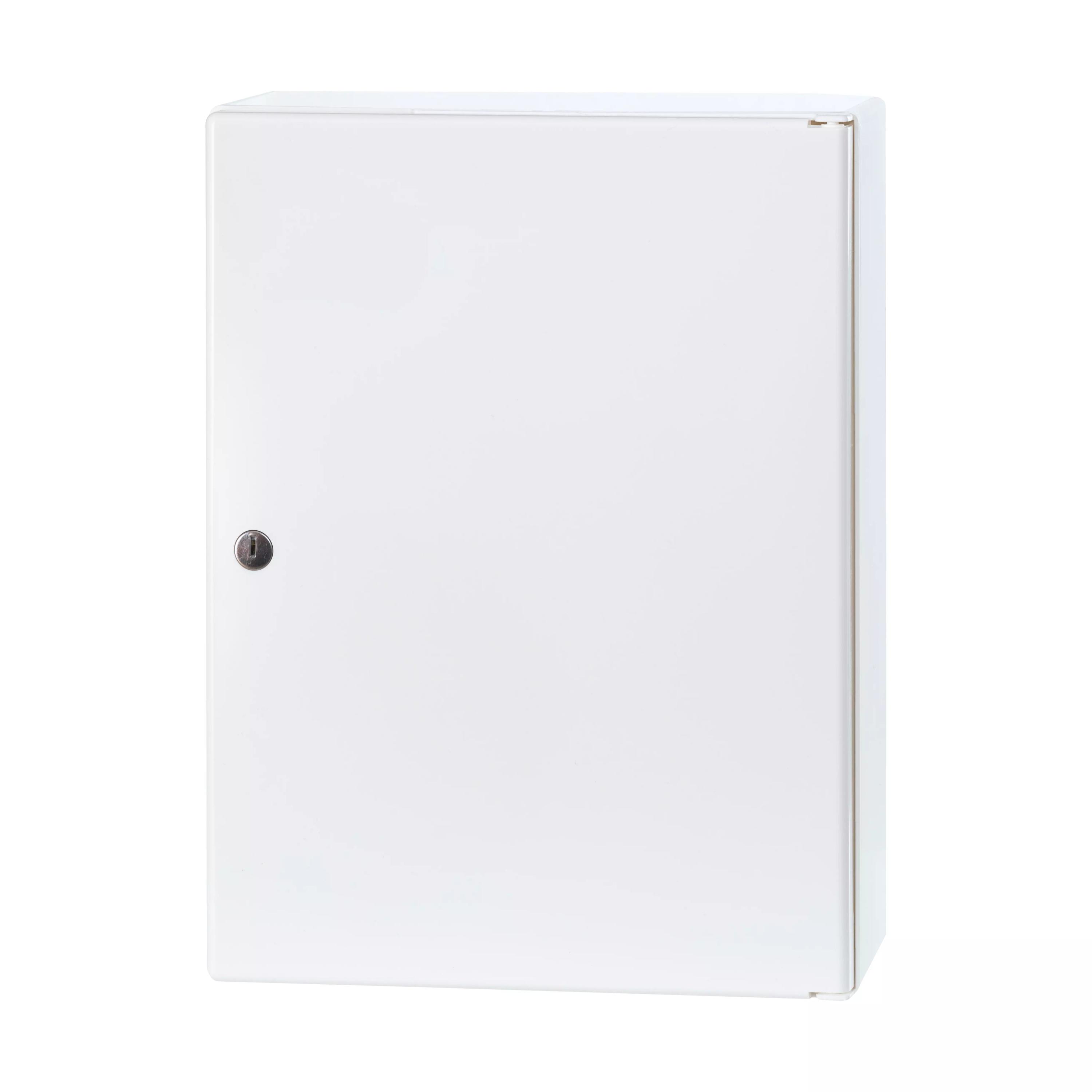 WERO Verbandschrank M1Trio aus weißem Kunststoff mit silbernem Griff, leer, kompakt, mit zwei verstellbaren Zwischenböden.