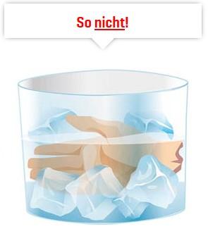 Darstellung, wie man ein Amputat nicht kühlen sollte.