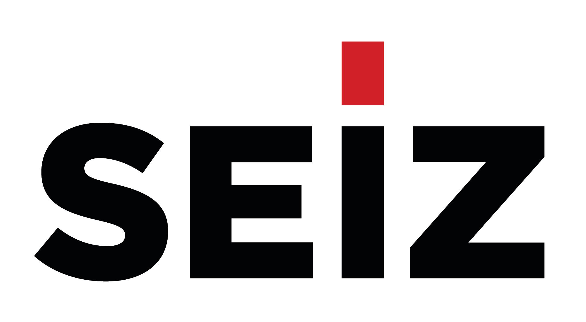 SEIZ Logo-Schriftzug. Die Schriftfarbe ist schwarz mit einem roten i-Punkt.