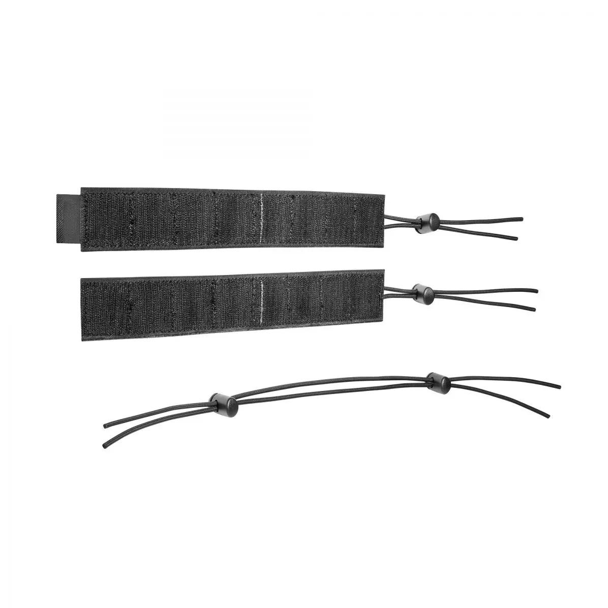 Drei unterschiedlich lange TT Modular Collector Strap Set VL Bänder mit Bungee-Cords und sichtbaren Nähten, an schwarzen Rundbefestigungen angebracht.