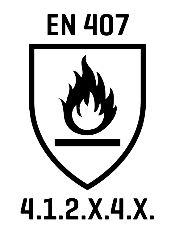 Schwarzes Schild-Logo mit stilisierter Flamme und waagerechtem Balken darunter