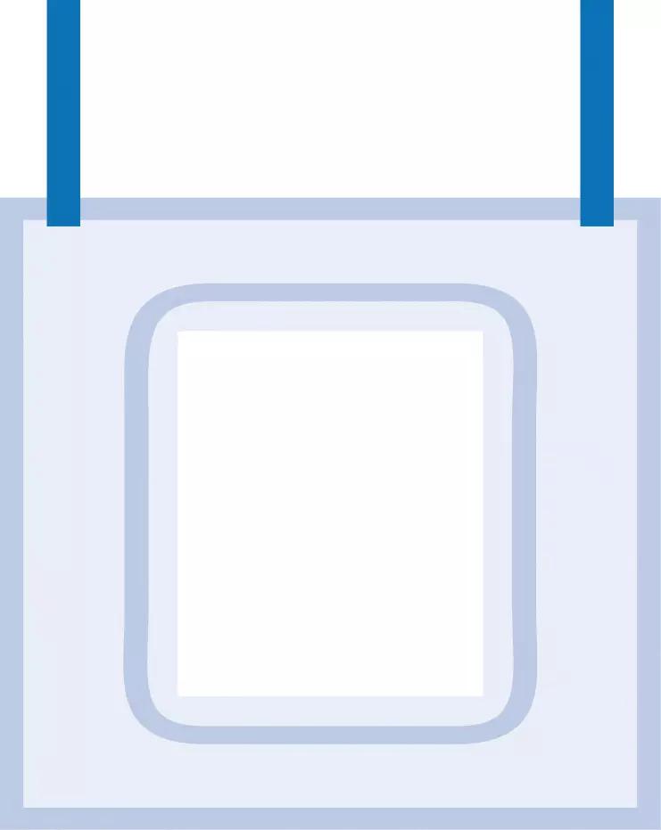 Zentral platzierter, hellblauer Rahmen mit dünner, dunklerer Umrandung und zwei seitlichen blauen Stäben der Ready-Heat™ - 1-Element-Decke.