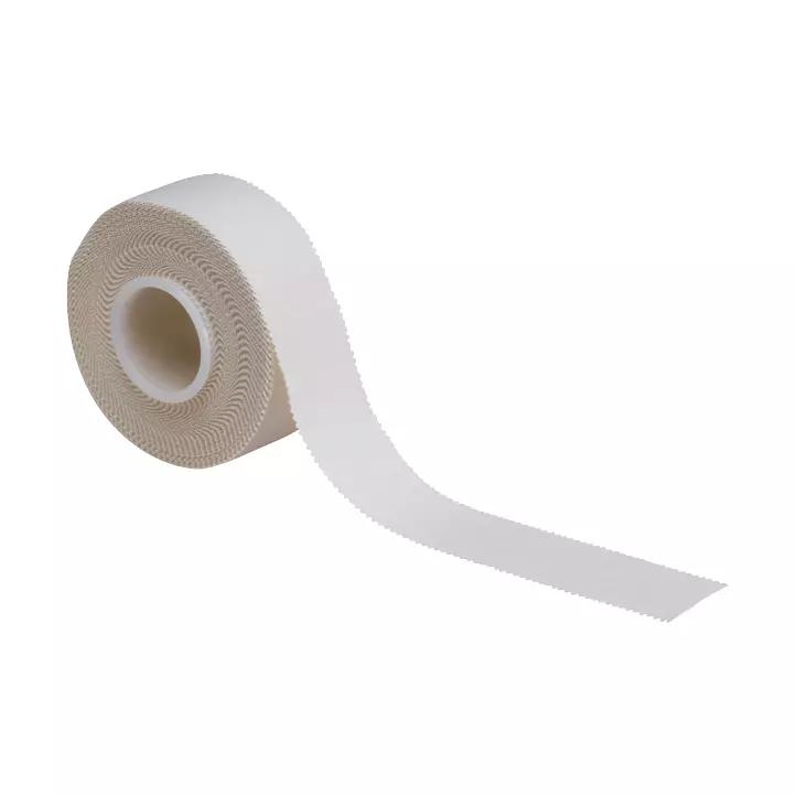 Eine Rolle Tape-Verband WERO Tape, unelastisch mit hoher Zugfestigkeit und Zinkoxid-Kautschuk-Kleber, liegt aufrecht und zeigt die glatte Oberfläche.