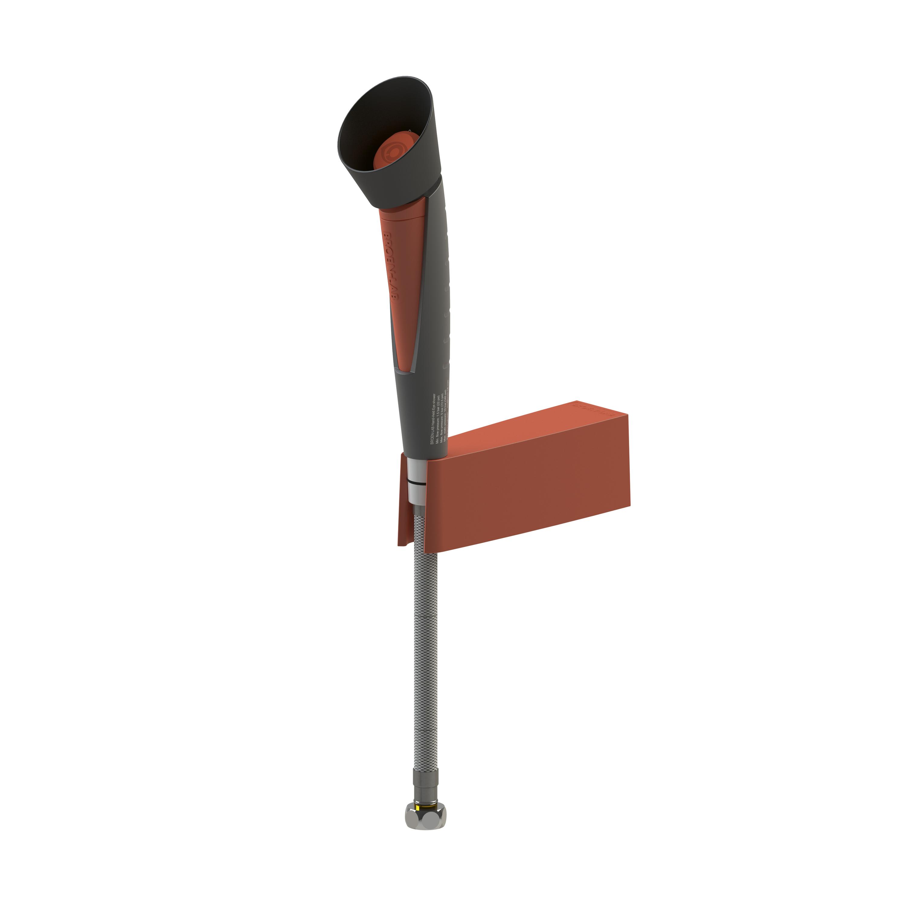 Handaugendusche inkl. Wandhalterung mit ergonomischem Griff, 45° Duschkopf und Bedienung per Taste, seitlich befestigt mit Schraube.