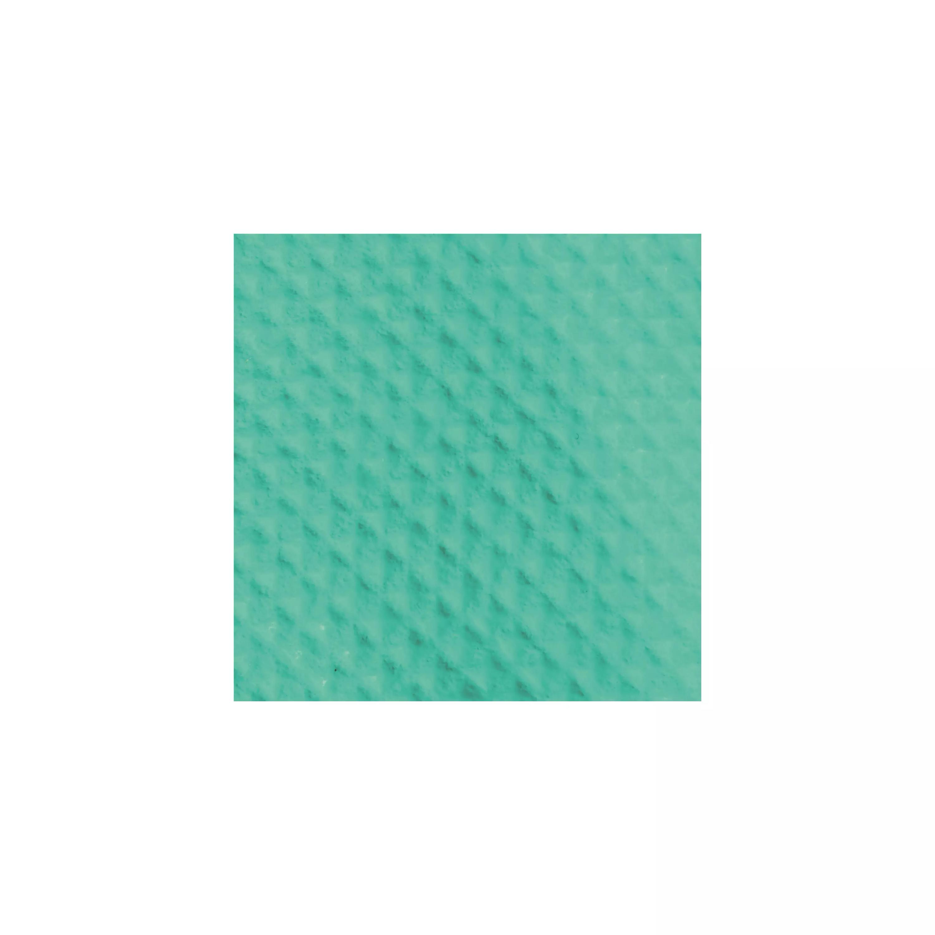 Nahaufnahme eines Chemikalienschutzhandschuh Nitril 33 mit leuchtend grünem, diagonal gewebtem Profil und wasserreflektierender Oberfläche.