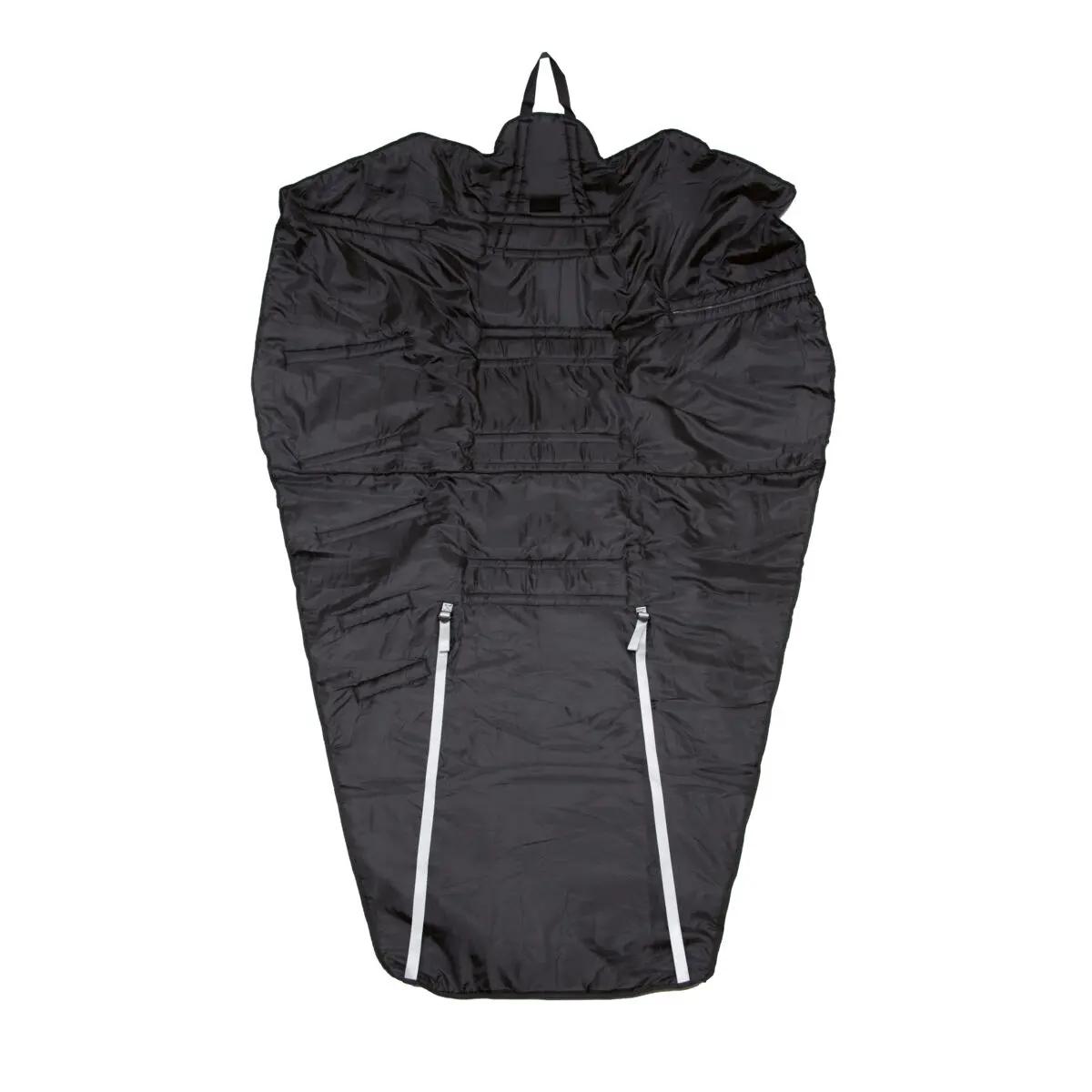 Ein ausgebreiteter Thermosaver Hypothermic Rescue Bag - Neongelb mit wasserabweisender, winddichter Polyester-Außenschicht und isolierender Polyesterfaserschicht.