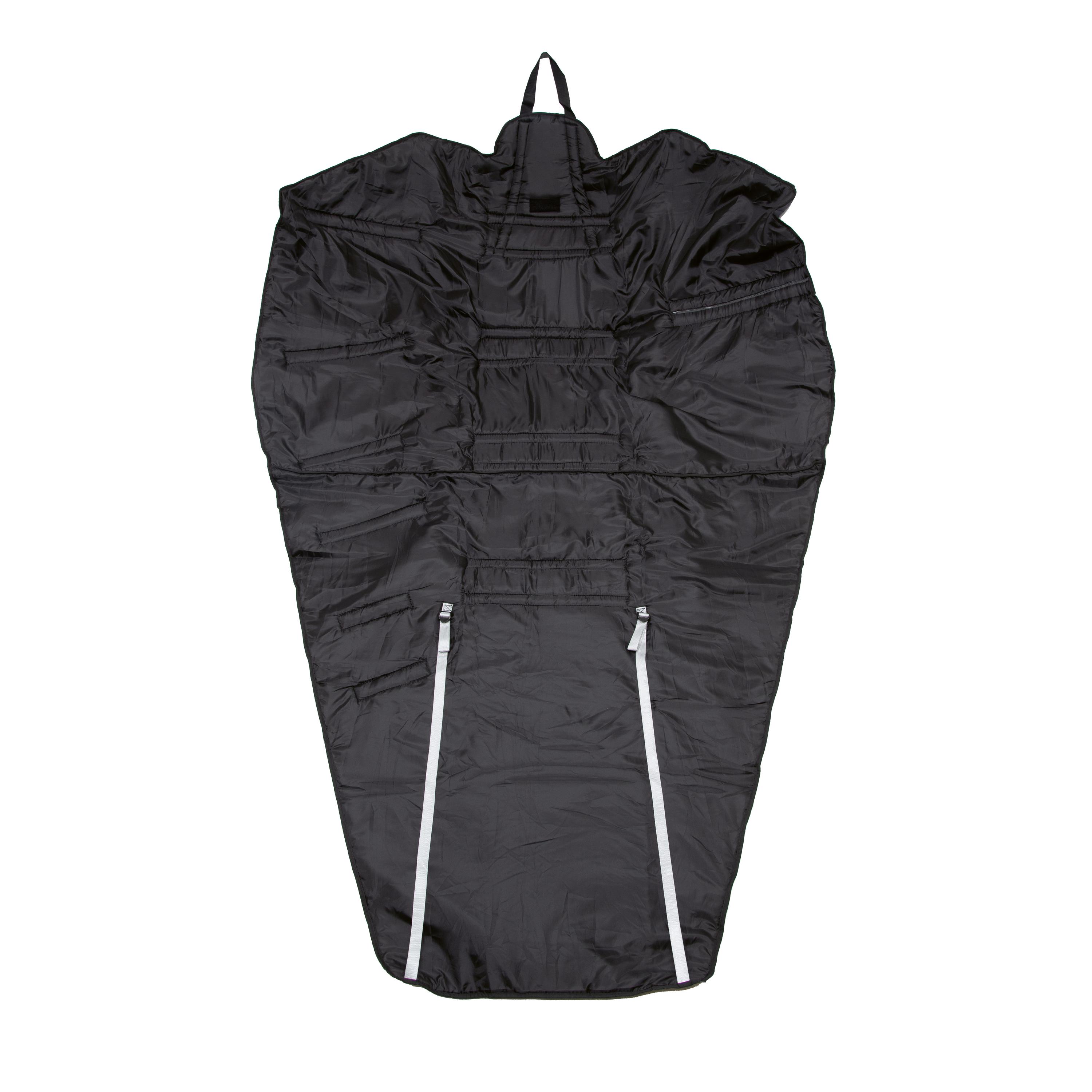 Ein ausgebreiteter Thermosaver Hypothermic Rescue Bag - Neongelb mit wasserabweisender, winddichter Polyester-Außenschicht und isolierender Polyesterfaserschicht.