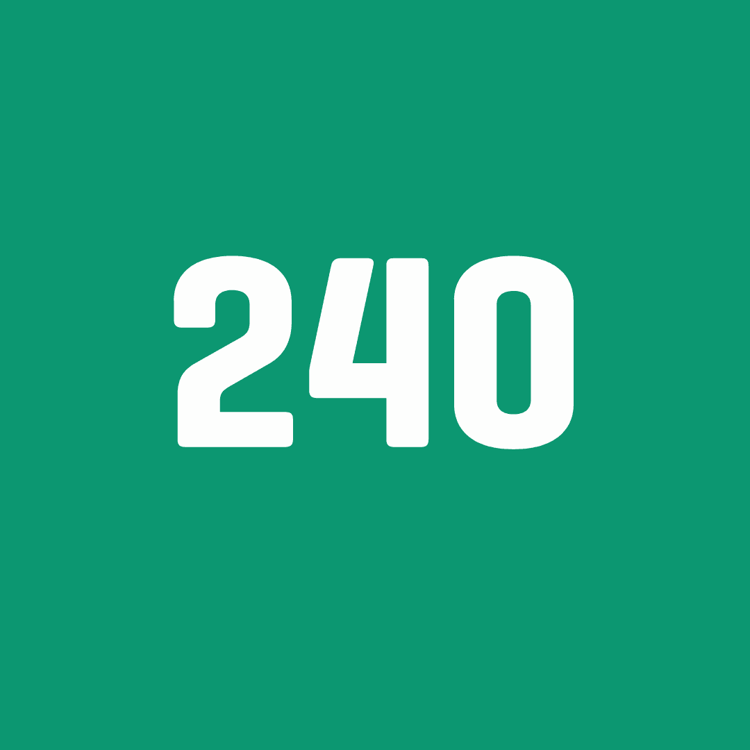 Weiße Zahl 240 in serifenloser Schrift mittig auf kräftig grünem Hintergrund