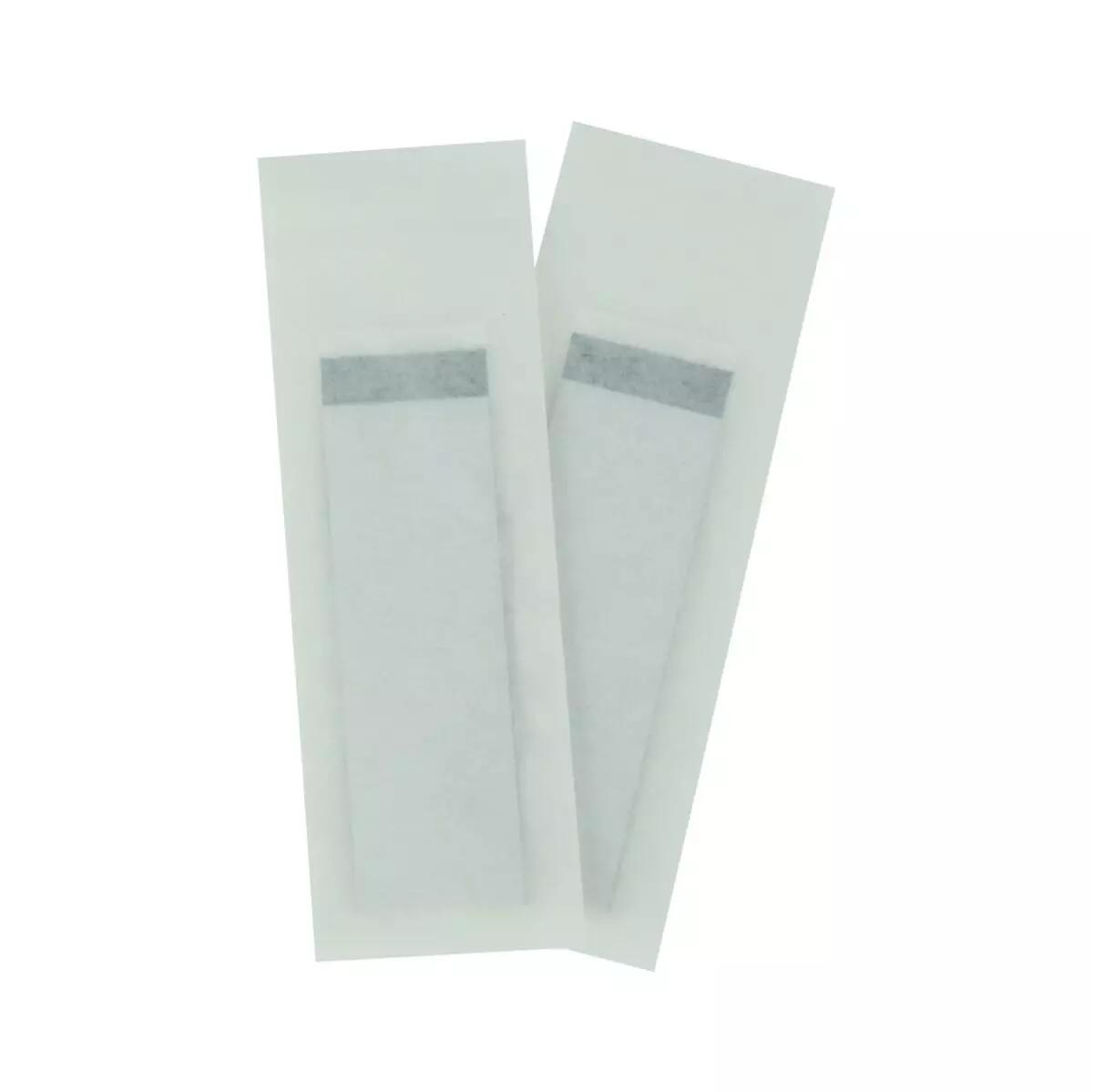 Zwei WERO MED-X® TrostPflaster Mini Mix Pflasterstrips mit extra starker Klebkraft und mittigem, dunklem, elastischem Textilgewebe nebeneinander.