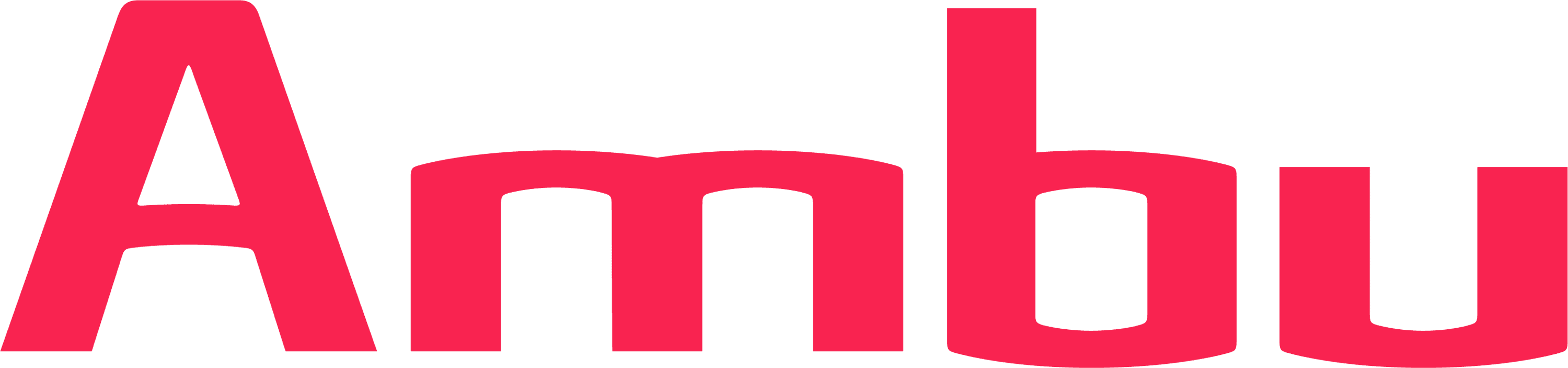 Ambu Logo in roter, kursiver serifenloser Schrift