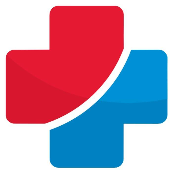 Abbildung Logo Bavaria Medic. Kreuz mit roter und blauer Seite.